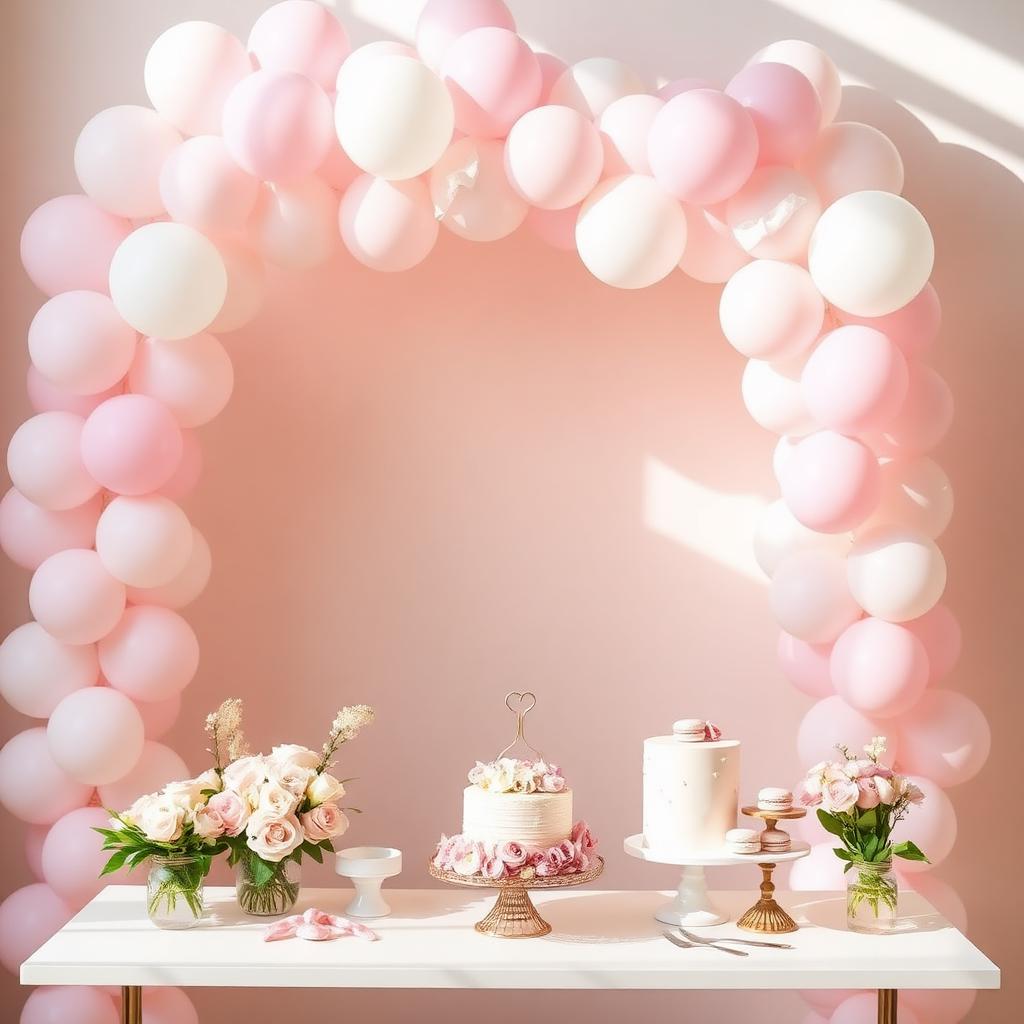 Baby shower estética rosa con globos pastel