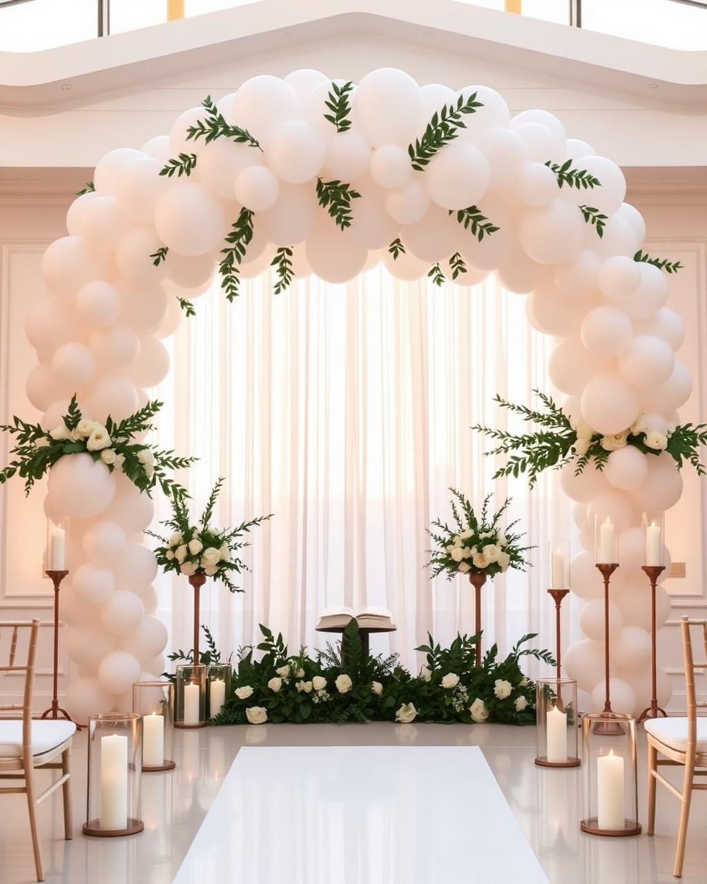 Arco de globos blancos para boda elegante