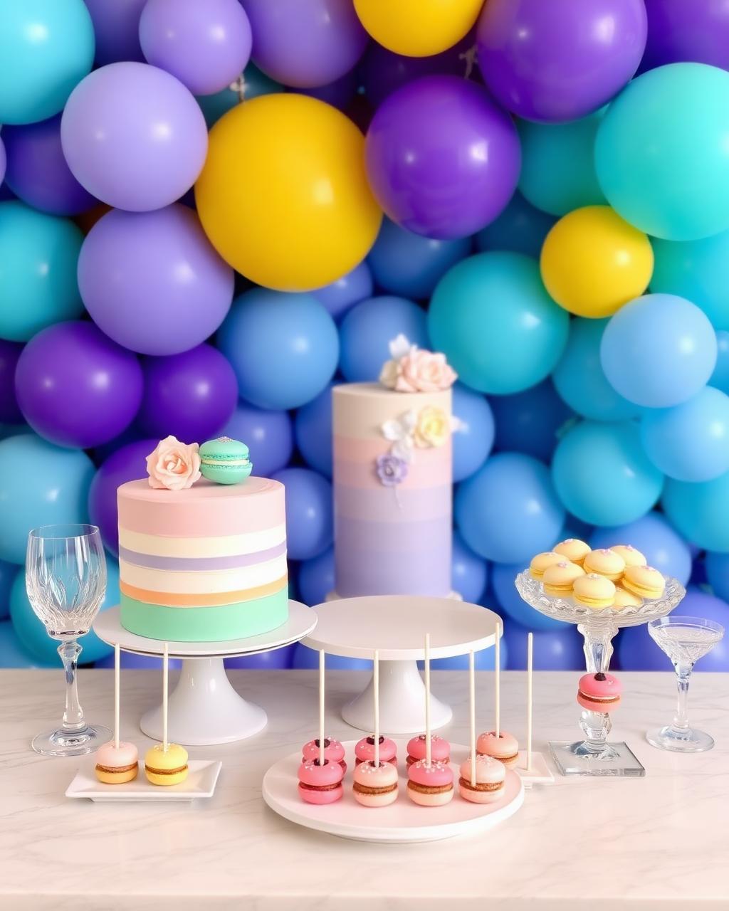 Mesa de postres premium con fondo de globos